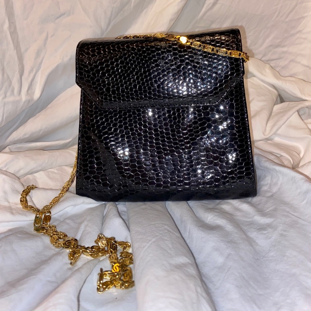 Italian made black snake skin cross body
